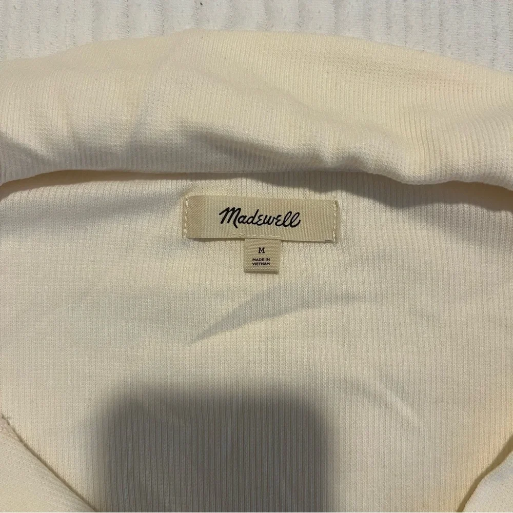 Madewell Ribbed Button Down Ruched Polo Cardigan - Picture 4 of 10